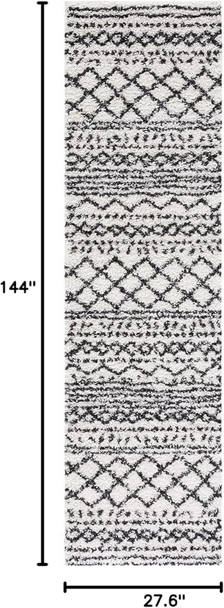 SAFAVIEH Arizona Shag Collection Runner Rug - 2'3" x 12', Ivory & Black, Moroccan Design, Non-Shedding & Easy Care, 1.6-inch Thick Ideal for High Traffic Areas in Living Room, Bedroom (ASG741Z)