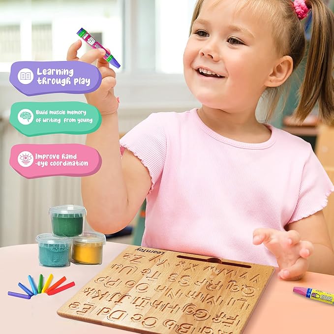 Montessori Wooden Alphabet Tracing Board - Educational Toy for Kids - Fine Motor Skills Development - Double-Sided Writing Practice - Ideal Gift for Preschool 3-5 Years Old.