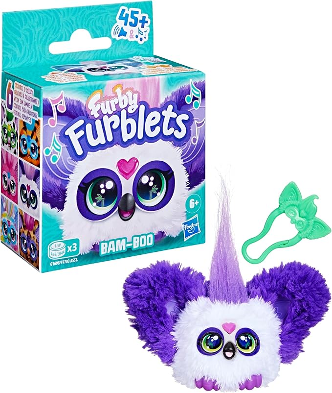 Furby Furblets Bam-Boo Mini Friend, Electronic Plush Toys for Girls & Boys, Panda, Black & White, Speaks Furbish & Plays Music, Series 5, Easter Basket Stuffers, Ages 6+