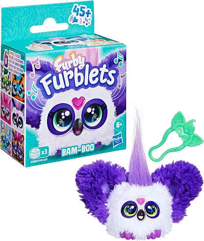 Furby Furblets Bam-Boo Mini Friend, Electronic Plush Toys for Girls & Boys, Panda, Black & White, Speaks Furbish & Plays Music, Series 5, Easter Basket Stuffers, Ages 6+
