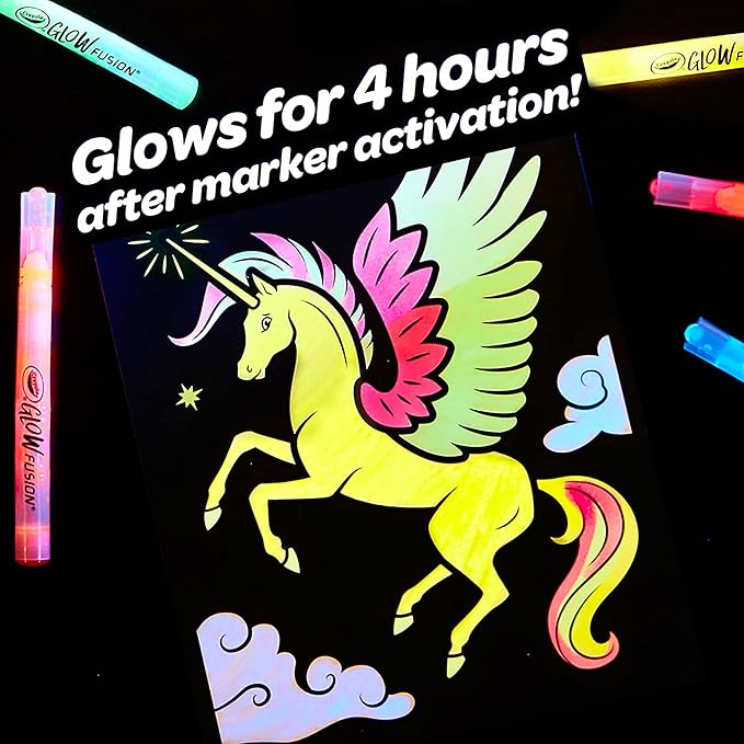 Crayola Glow Fusion, Glow in The Dark Coloring Set with Markers, Mythical Creature Coloring Pages, Gift for Kids