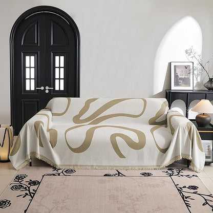 MYSKY HOME Boho Couch Cover Super Soft Couch Covers for 2-3 Cushion Couch Sofa, Modern Khaki Jacquard Sofa Slipcover Loveseat Futon Cover, Couch Covers for Sectional Sofa, 71" x 134", Khaki Curve