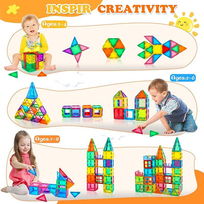 Magnetic Tiles,Magnetic Building Blocks Starter Set Toys for Boys Girls Age 2-4 4-6 5-7 8-10 8-13 STEM Educational Learning Toys for 2 3 4 5 Year Old Toddler Kid Birthday Ideas