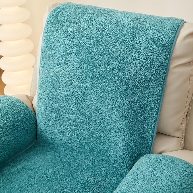 vctops Sherpa Fleece Recliner Chair Cover Super Soft Warm Plush Sofa Slipcover Furniture Protector Non Slip Washable Reclining Chair Cover for Kids, Pets (Lake Blue,22"x82")