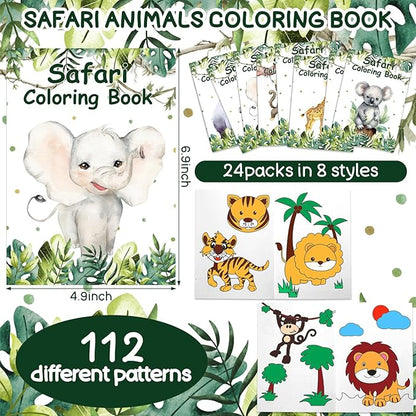 Honoson 24 Pcs Kids Coloring Books Animals Truck Coloring Books Bulk Jungle Animals Party Favors Mini DIY Art Drawing Pages for Birthday Gifts Classroom Jungle Party Supplies(Watercolor Style)
