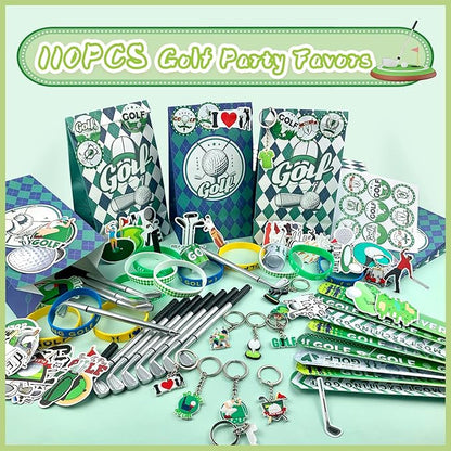Golf Party Favors 110Pcs Golf Themed Birthday Party Supplies Include Keychains Slap Bracelets Goodie Bags Stickers Golf Themed Party Favors Gifts for Pinata Filler