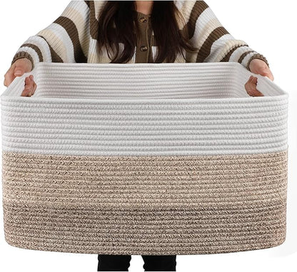 OIAHOMY Large Blanket Basket, 22”x17”x12” Rectangle Woven Baskets, Nursery Blanket Storage Living Room, Toy Storage With Handle, Large Baskets for Organizing-Gradient Yellow