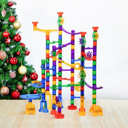JOYIN 170Pcs Glowing Marble Run, Construction Building Blocks Toys with 5 Glow in The Dark Glass Marbles, STEM Educational Building Block Toy(120 Plastic Pieces + 50 Glass Marbles)