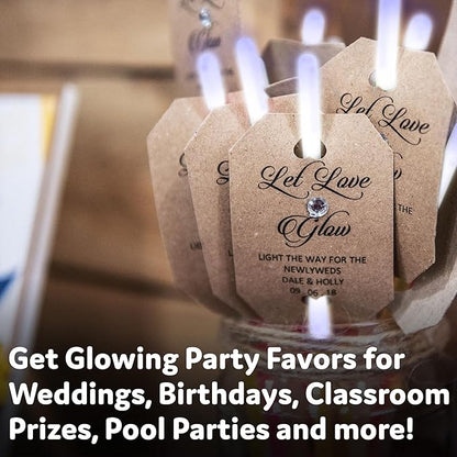 PartySticks White Glow Sticks Party Supplies 100pk - 8 Inch Glow in The Dark Light Up Sticks Party Favors, Glow Party Decorations, Neon Party Glow Necklaces and Glow Bracelets with Connectors