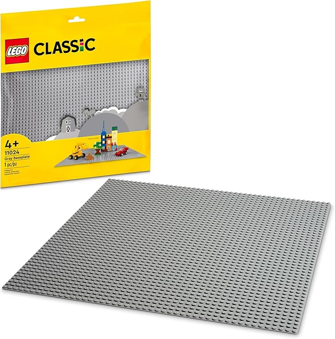 LEGO Classic Gray Baseplate Square 48x48 Stud Foundation to Build, Play, and Display Brick Creations, Great for City Streets, Castle, and Mountain Scenes, 11024