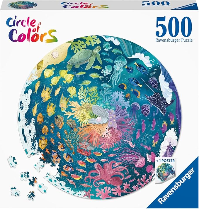 Ravensburger Circle of Colors: Ocean - 500 Piece Round Jigsaw Puzzle | Engaging Activity for Kids and Adults | Premium Quality | Sustainable Forestry Practices | FSC Certified