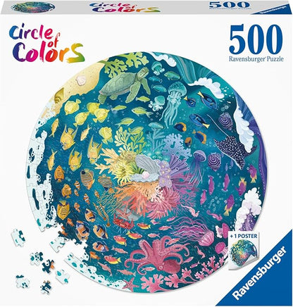 Ravensburger Circle of Colors: Ocean - 500 Piece Round Jigsaw Puzzle | Engaging Activity for Kids and Adults | Premium Quality | Sustainable Forestry Practices | FSC Certified