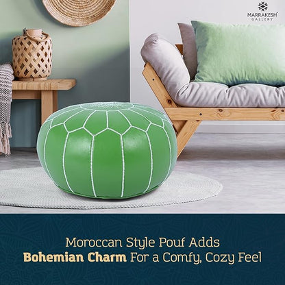 Marrakesh Gallery Genuine Leather Round Pouf Unstuffed - Moroccan Ottoman Footstool, Footrest Cover - Boho Decor - Bohemian Living Room, Bedroom, Kids Room, Gift & Wedding