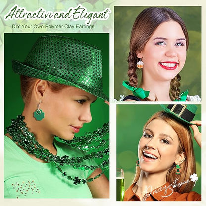 Puocaon St. Patrick's Hat Clay Cutters - Polymer Clay Cutters for Earrings Making, Lucky Horseshoe & Clover Set