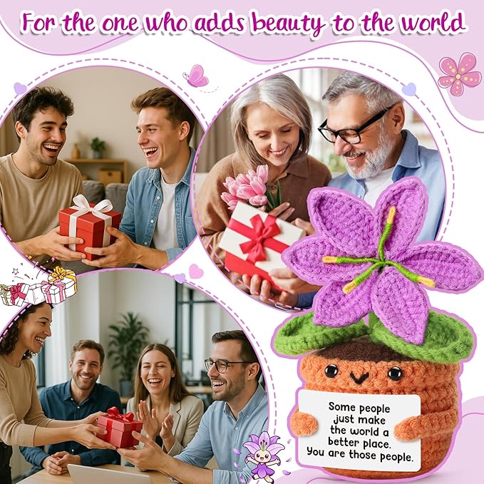 Purple Crochet Lily Flower Doll – Happy Birthday Gift for Women, Thank You Appreciation Gifts for Coworkers, Teachers, Friends, Mothers Day unique Gifts for Mom form Daughter Easter Basket Stuffers