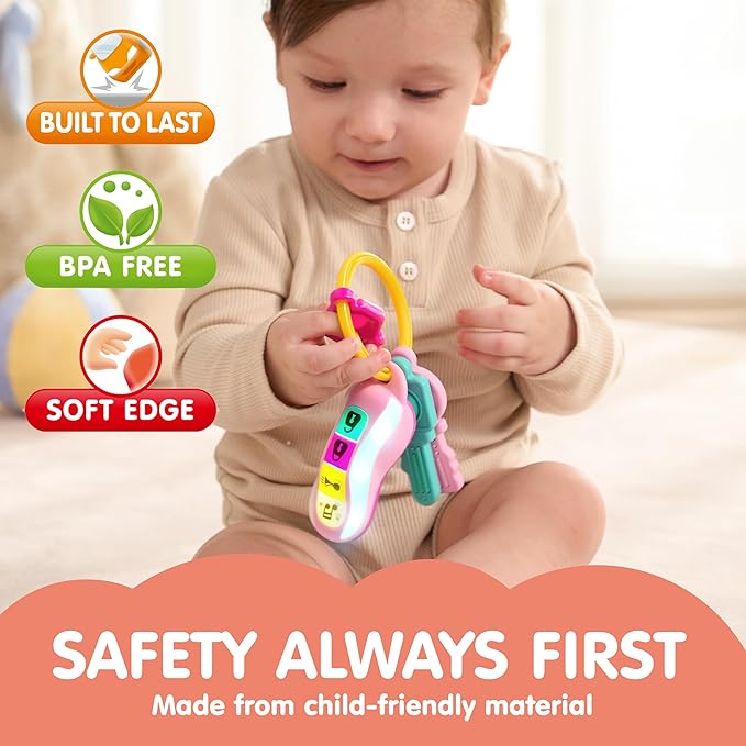 JOYIN Baby Car Keys Teether - Toddlers Sensory Learning Toy w/Music & Lights - Musical Toys for Travel - Birthday Gifts for Baby Age 10+ Months