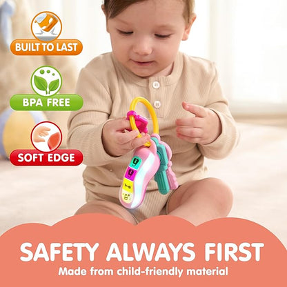 JOYIN Baby Car Keys Teether - Toddlers Sensory Learning Toy w/Music & Lights - Musical Toys for Travel - Birthday Gifts for Baby Age 10+ Months