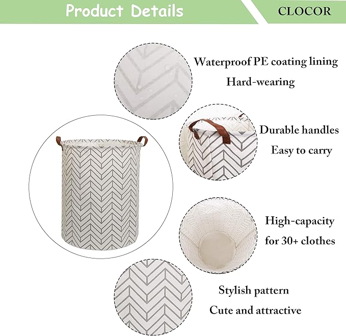 CLOCOR Large Round Storage Bin,Collapsible Storage Baskets, Dirty Laundry Hamper Baskets for Baby Boys and Girls, Office, Bedroom, Toys Nursery Kids Clothes Gift Basket (Grey geometry)