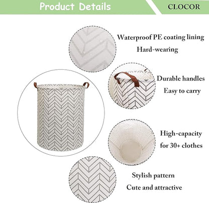 CLOCOR Large Round Storage Bin,Collapsible Storage Baskets, Dirty Laundry Hamper Baskets for Baby Boys and Girls, Office, Bedroom, Toys Nursery Kids Clothes Gift Basket (Grey geometry)
