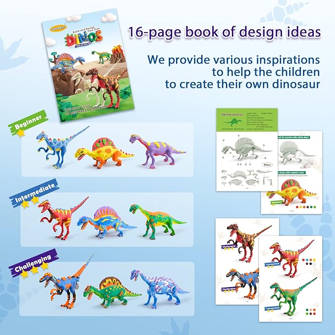 Drama Planet Air Dry Clay Dinosaur Craft Kit for Kids, Build and Design Your Own Dinosaurs with Modeling Clay, 3 Dinosaur Fossil Skeletons, Gifts for Boys and Girls Ages 6 & Up
