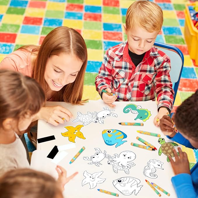 30 Sets Ocean Animals Crafts for Kids Color Your Own Under The Sea Magnets Kit DIY Coloring Sea Animals Magnet Craft Ornaments for School Classroom Home Activities Summer Animals Art Party Favors