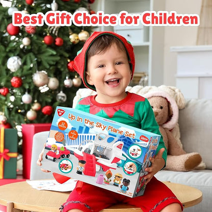 PLAY Airplane Toy for Kids - Toddler Airplane Toys Travel Plane Toys for Kids 2+ Years Old with Small Figures & Baggage Carrier, Musical Toy Airplane with Lights for Boys Girls Gifts Birthday (Red)