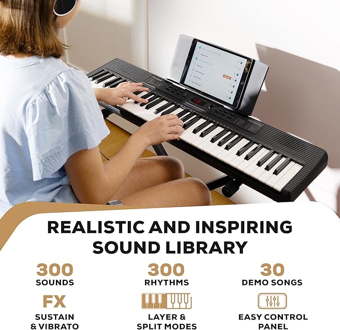 Alesis Melody 61 MK4 Keyboard Piano for Beginners with 61 Keys, Speakers, Stand, Bench, Headphones, Tablet/Sheet Music Stand, 300 Sounds and Music Lessons