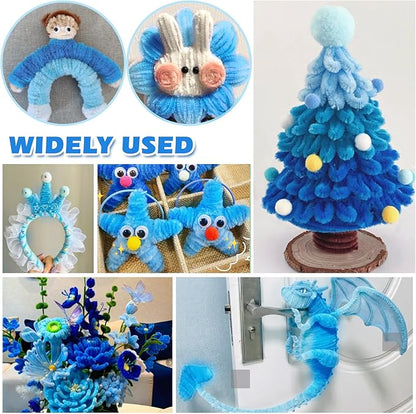 TOAOB 100pcs Pipe Cleaners Gradient Blue Chenille Stems for Crafts 12 Inch Fuzzy Sticks Craft Supplies for DIY Art Craft Projects Home Decorations