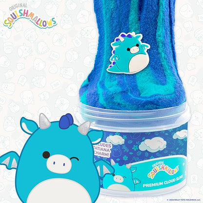 Original Squishmallows Tatiana The Dragon Premium Cloud Slime, Blue Raspberry-Scented, 8 oz. Storage Container with Figurine Topper, Rubber Charm, Goodie Bags, Kids Party Favors, Sensory Toys