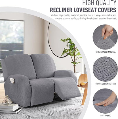 KinCam Recliner Covers, Stretch Reclining Chair Covers, Recliner Sofa Slipcovers Stripe Jacquard Recliner Couch Covers Furniture Protector Covers for Pet Kid (2XL Seater, Light Gray)