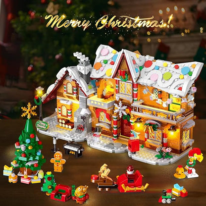 3 Style Christmas Gingerbread House Building Set with LED Light - 2024 Snowscape Village House Building Block Toy with Santa Claus Xmas Tree Train Gifts for Adults Kids Girls Boys Ages 8+ (1397 PCS)