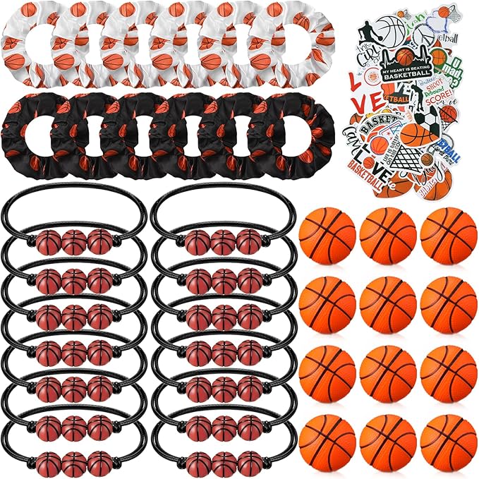 86 Pcs Basketball Party Favors, 50 Pcs Basketball Stickers, 12 Sports Stress Ball Mini Foam Basketball Ball, 12 Basketball Charm Bracelets 12 Basketball Scrunchie Sports Valentines Gifts Supplies