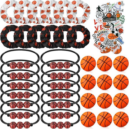 86 Pcs Basketball Party Favors, 50 Pcs Basketball Stickers, 12 Sports Stress Ball Mini Foam Basketball Ball, 12 Basketball Charm Bracelets 12 Basketball Scrunchie Sports Valentines Gifts Supplies