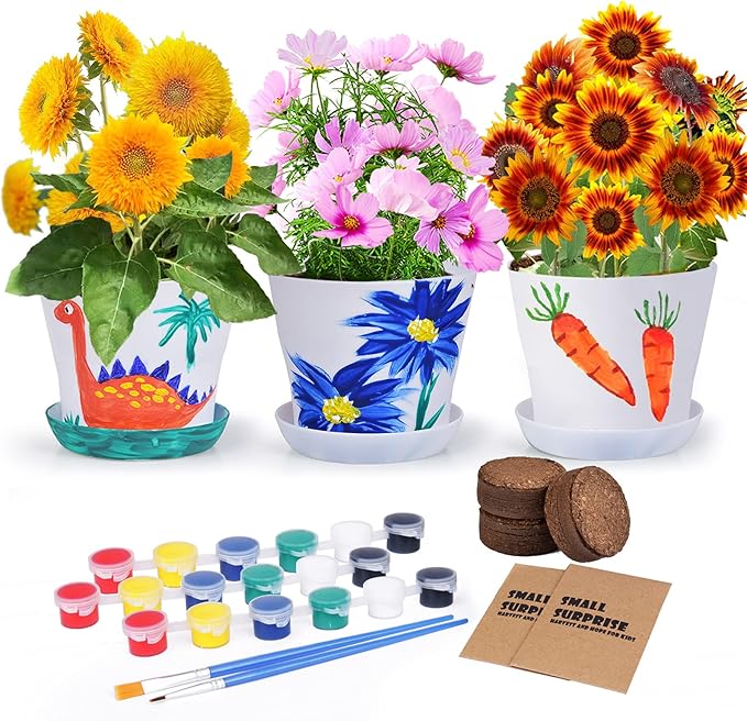 3 Set Paint & Plant Flower Gardening Kit - Gifts for Girls Ages 8-12, Arts and Crafts for Kids Ages 8-12, Kids Gardening Set, Birthday Toys Christmas Gifts for Girls Boys Ages 4 5 6 7 8 9 10 11 12