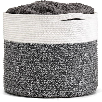 Goodpick Large Cotton Rope Basket, Blanket Basket Living Room 15.8"x15.8"x13.8" Baby Toy Storage, Woven Storage, Gray