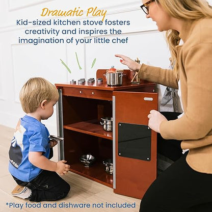 ECR4Kids Play Kitchen Stove, Wooden Playset, Dark Walnut