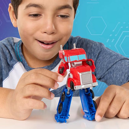 Transformers EarthSpark Optimus Prime Battle Trailer Playset with Action Figure, Lights and Sounds, Electronic Truck Toys for Kids 6 and Up