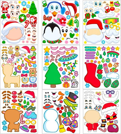 JOYIN Christmas 20 Pcs Make-a-face Stickers, 10 Pcs Coloring Book, 10 Pcs Rainbow Color Scratch, Christmas Art & Craf Kit Combo Set for Kids Girls and Boys, Holiday Presents and Party Favors