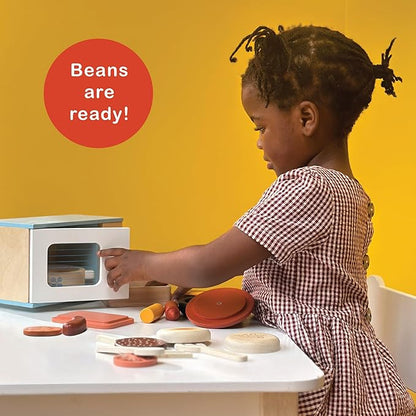 Mentari Toys - Toy Microwave - 9pc Wooden Microwave Set with Pretend Play Food - Kids Role Play Kitchen Accessories - Improve Social and Communication Skills - Sparks Creativity - Age 3+