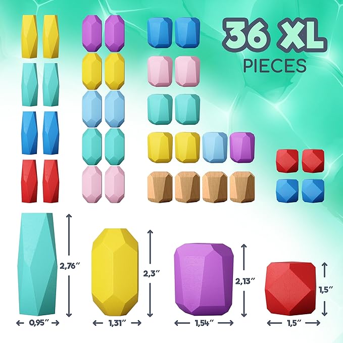 Wooden Stacking Blocks – Montessori Toys for 1 2 3 4 5 6 Year Old Toddlers and Kids, No Choking Hazard – Building Rocks Stones Games, for Girls and Boys