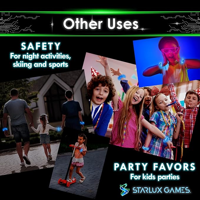 Starlux Games Glow Tag - an Outdoor Night Game for Kids | Ages 5+ | Includes 12 Light Up Bracelets & 12 Tag Games (Flashlight Tag, Freeze Tag & More) | Glow Games | Glow in The Dark Outdoor Toys