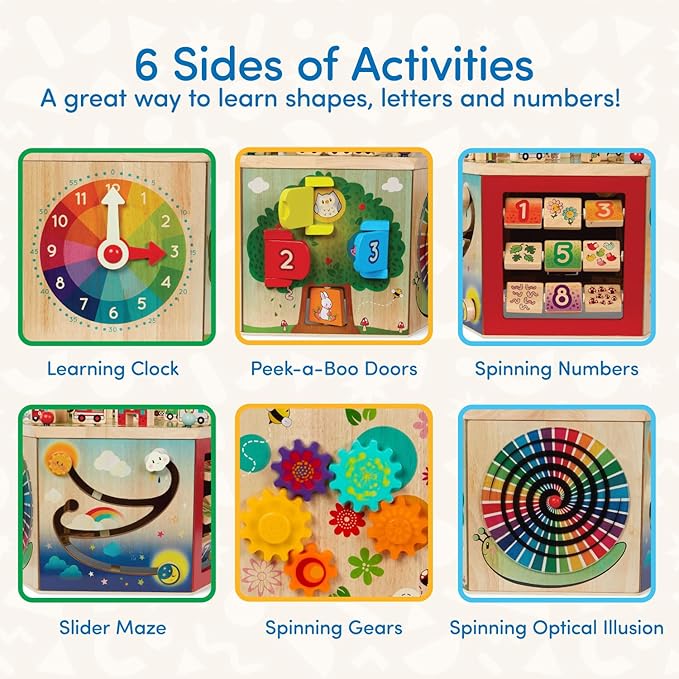 Battat – Wooden Activity Cube – City – Themed Activity Center – Educational Toys – Wooden Toys for Toddlers and Kids – 1 Year +