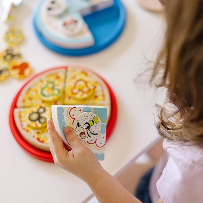 Melissa & Doug Mickey Mouse Wooden Pizza and Birthday Cake Set (32 pcs) - Play Food