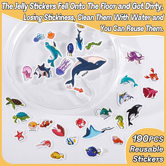 iGetooy 6 Sets Reusable Sticker Book for Toddlers 1-3, Jelly Sticker Books for Toddlers 2-4 Years, Toddler Travel Toys for Kids 2 3 4 Year Old Girls Boys