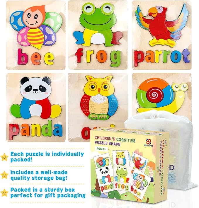 Toddler Puzzles,Wooden Puzzles for Todder 1 2 3 Years Old Boys Girls Eco Friendly Wooden Toys Educational Preschool Gift for Kids(6 Pack)