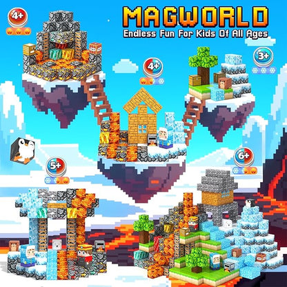 Magnetic Blocks - 200PCS Magnetic Building Blocks Sensory Toys for Kids Ages 3-5 4-8 5-7 8-12, Mine Magnet World Craft Cubes for Kids, STEM Toys Birthday Game Gifts for 3+ Years Old Boys and Girls