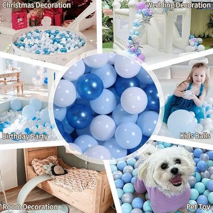GOGOSO Ball Pit Balls Blue Balls for Ball Pits, Baby Pool for Babies, Kids, Toddlers, Boys, Phthalate Free BPA Free, Pack of 100 with Storage Bag, with Color Pearl Blue, Light Blue, White