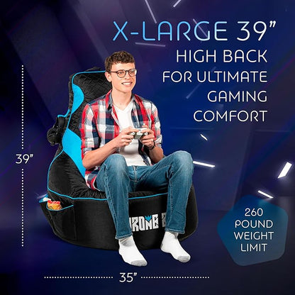 Gaming Bean Bag Chair for Adults [Cover ONLY No Filling] with High Back - Fun Gaming Sofa - Bean Bag Chairs for Adults and Teens - Dorm Chair - Gamer Beanbag Gaming Chair with Cup Holder (Black/Blue)
