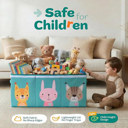 SoftOwl Extra Large Toy Storage Organizer with Lid - Sturdy, Collapsible Toy Chest Storage Box with Cute Design - Toys Bin with Dividers for Kids, Boys, Girls, Nursery, Bedroom, Play room 37"x16"x14"