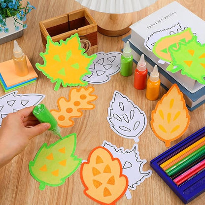 24 Pcs Fall Sand Art Craft Kits for Kids Autumn Maple Leaves DIY Craft with Colored Sand Brushes Make Your Own Sand Art for Fall Thanksgiving Home Party Activities Fun